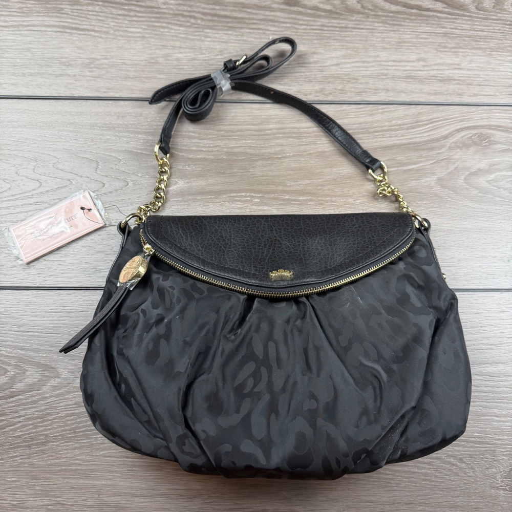 Juicy Couture Womens Crossbody Bag Leopard Print Black Gold Medium NWT